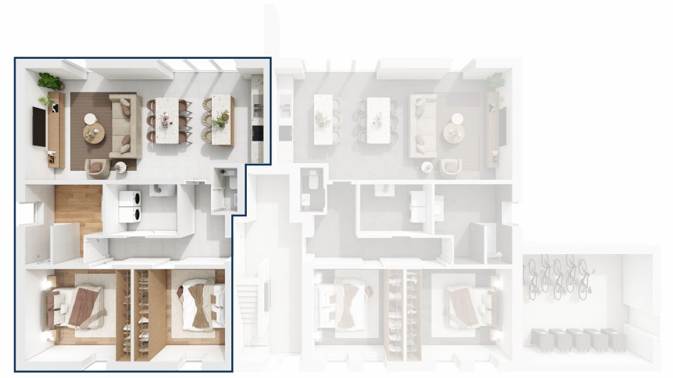Plan du rez-de-chaussée de la Résidence du Quai : situation de l’appartement 1 dans l’immeuble