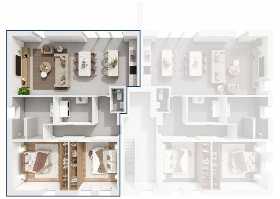Plan du 2e étage de la Résidence du Quai : situation de l’appartement 5 dans l’immeuble