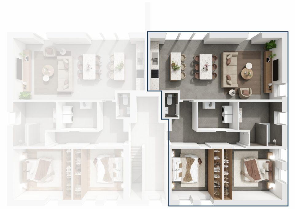 Plan du 2e étage de la Résidence du Quai : situation de l’appartement 6 dans l’immeuble